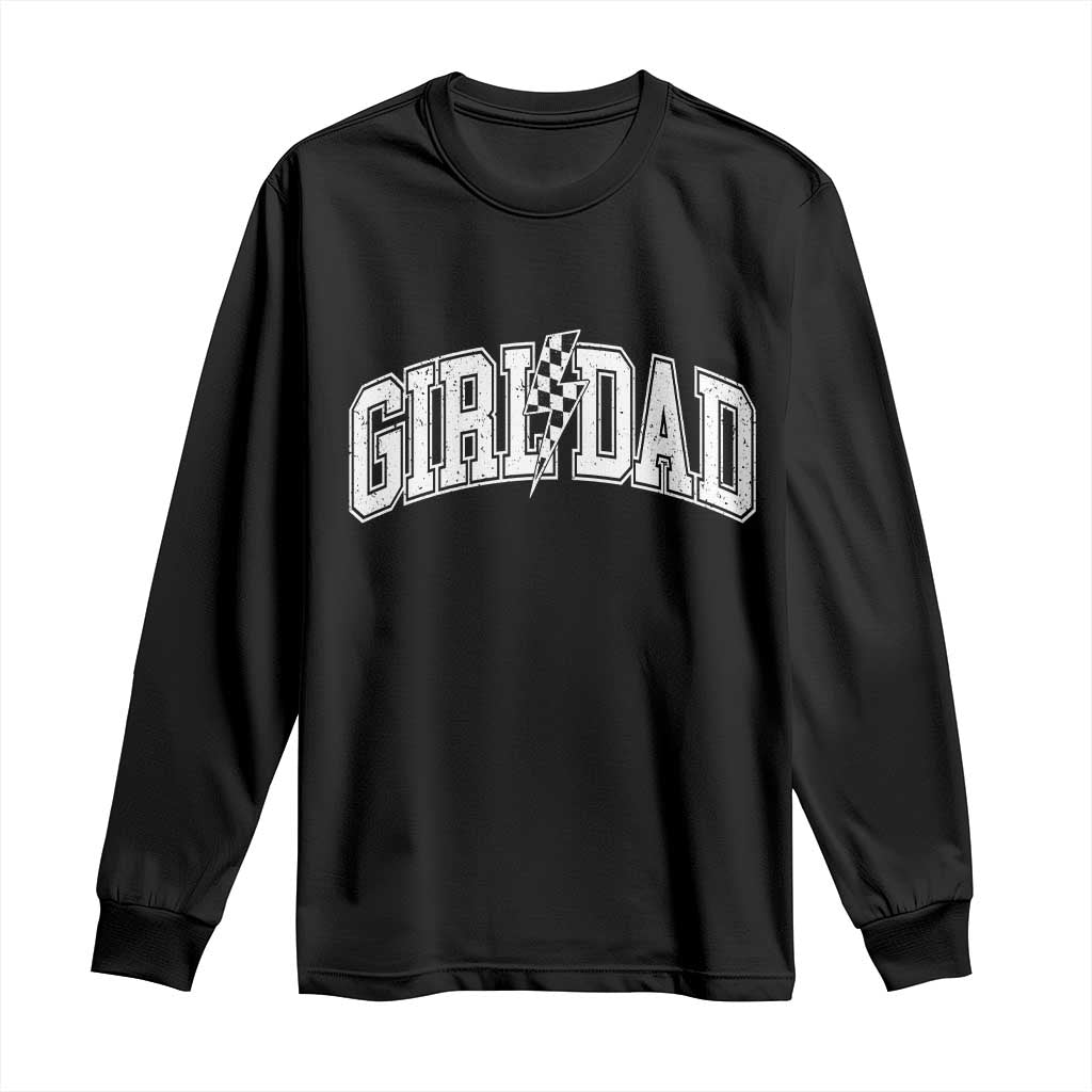 Girl Dad Lightning Bolt Checkered Varsity Daughter Daddy Long Sleeve Shirt TS11 Black Print Your Wear
