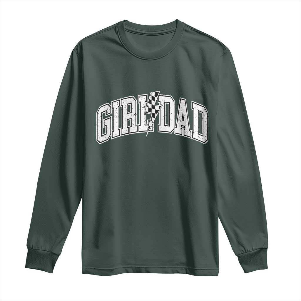 Girl Dad Lightning Bolt Checkered Varsity Daughter Daddy Long Sleeve Shirt TS11 Dark Forest Green Print Your Wear
