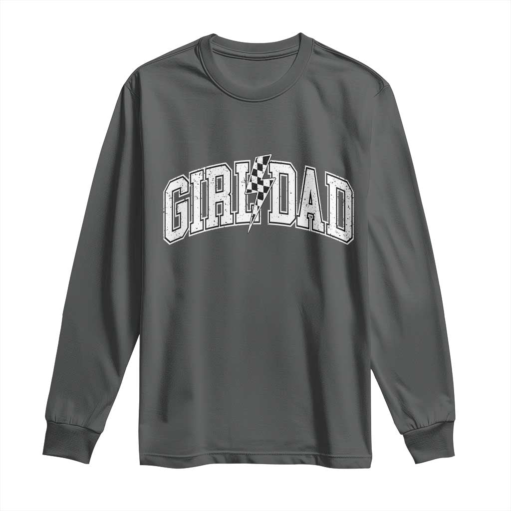Girl Dad Lightning Bolt Checkered Varsity Daughter Daddy Long Sleeve Shirt TS11 Dark Heather Print Your Wear