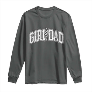 Girl Dad Lightning Bolt Checkered Varsity Daughter Daddy Long Sleeve Shirt TS11 Dark Heather Print Your Wear