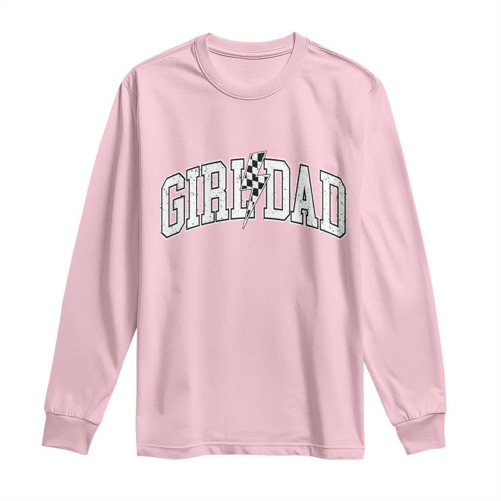 Girl Dad Lightning Bolt Checkered Varsity Daughter Daddy Long Sleeve Shirt TS11 Light Pink Print Your Wear