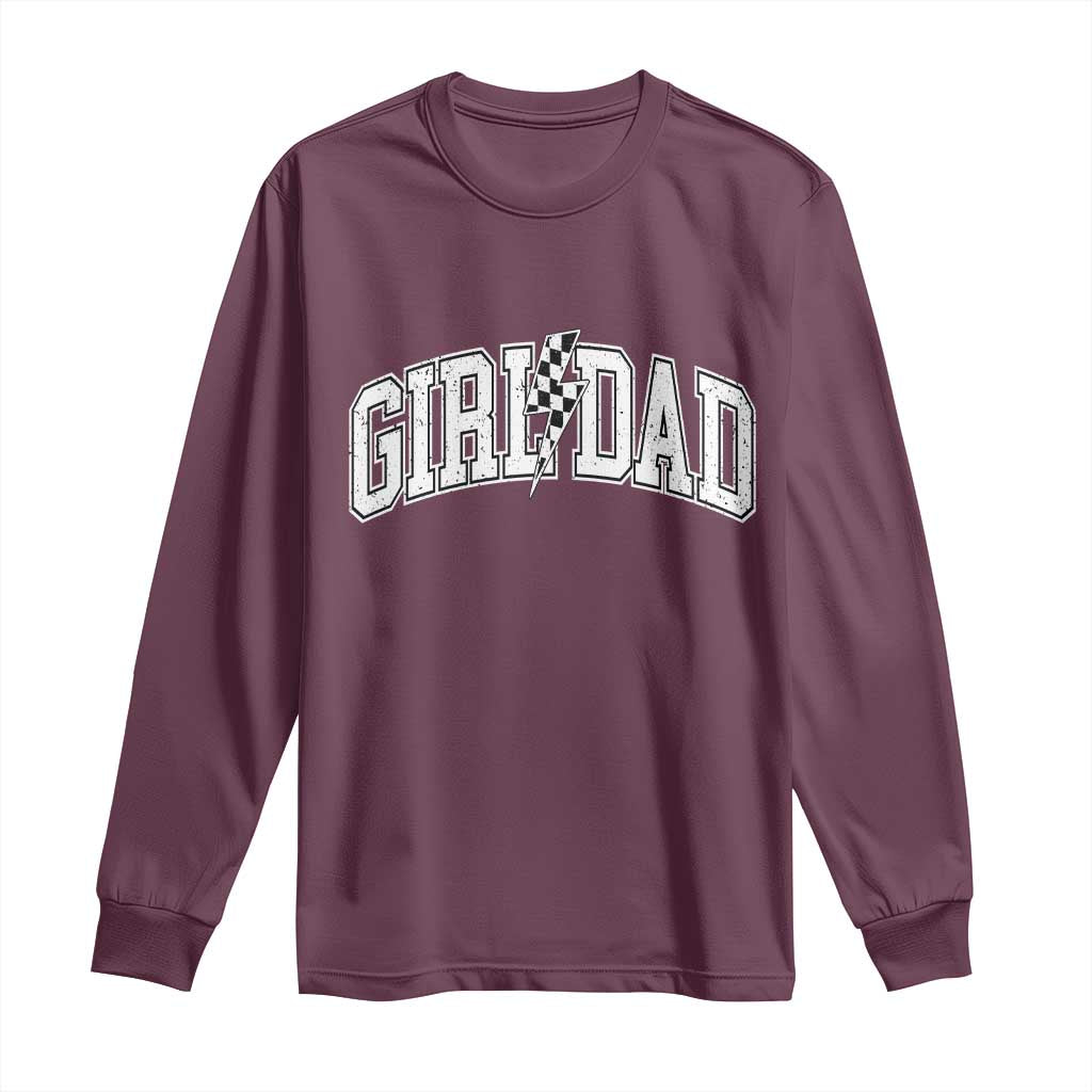 Girl Dad Lightning Bolt Checkered Varsity Daughter Daddy Long Sleeve Shirt TS11 Maroon Print Your Wear