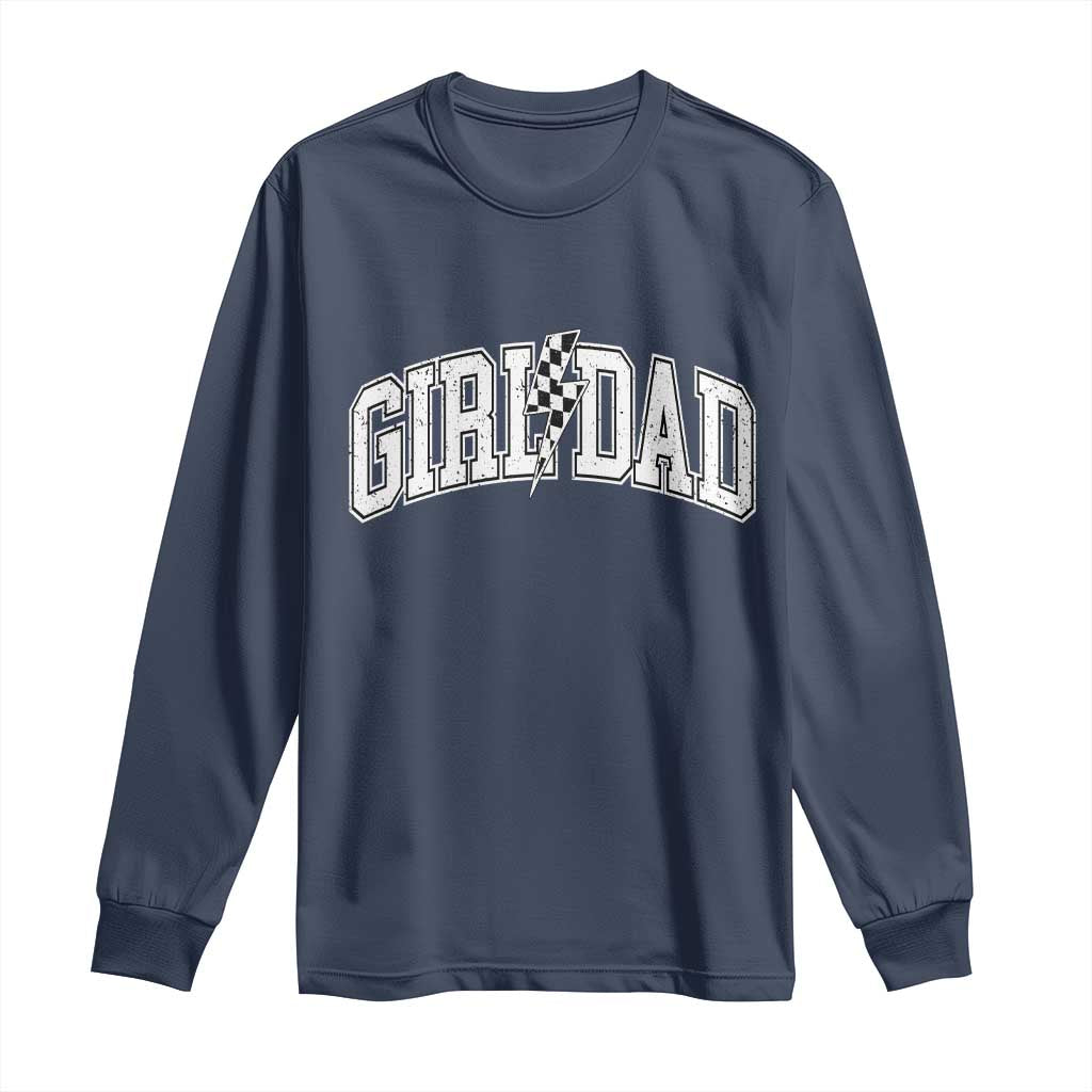 Girl Dad Lightning Bolt Checkered Varsity Daughter Daddy Long Sleeve Shirt TS11 Navy Print Your Wear
