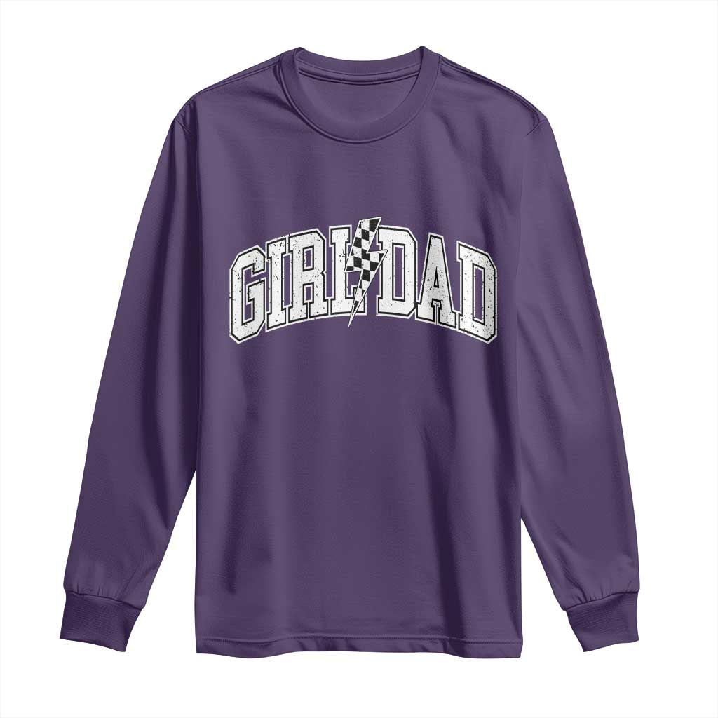 Girl Dad Lightning Bolt Checkered Varsity Daughter Daddy Long Sleeve Shirt TS11 Purple Print Your Wear