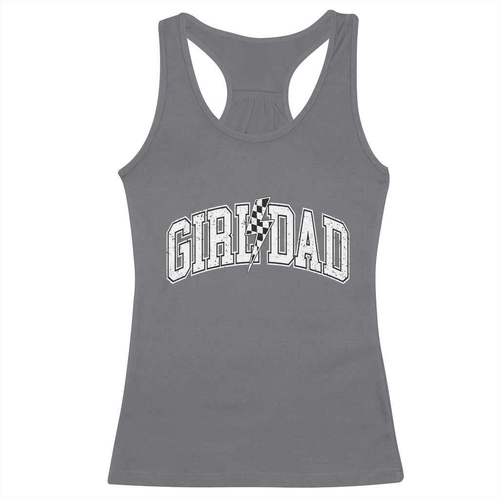 Girl Dad Lightning Bolt Checkered Varsity Daughter Daddy Racerback Tank Top TS11 Charcoal Print Your Wear