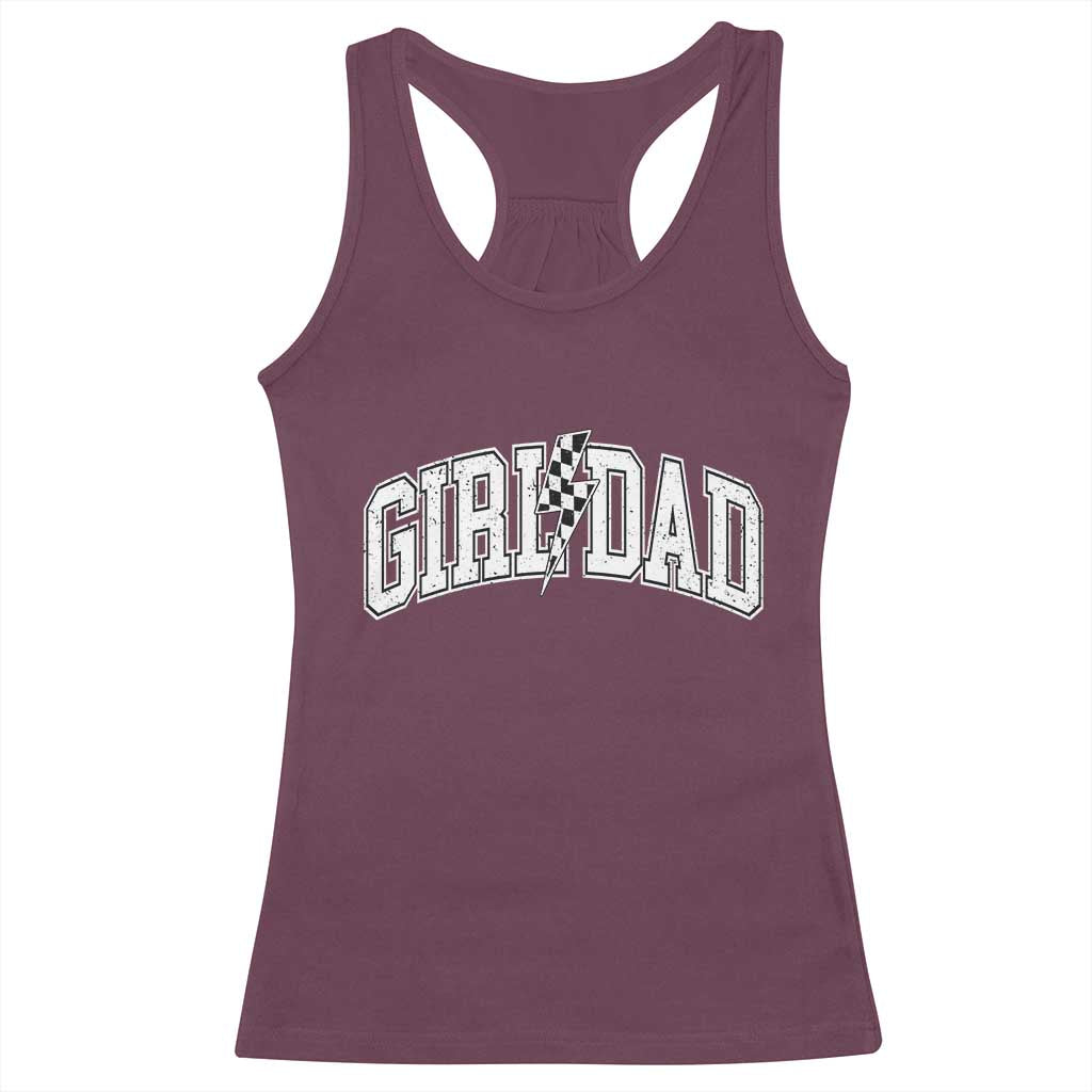 Girl Dad Lightning Bolt Checkered Varsity Daughter Daddy Racerback Tank Top TS11 Maroon Print Your Wear
