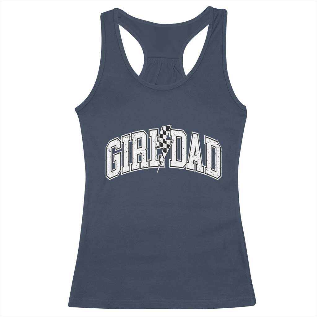 Girl Dad Lightning Bolt Checkered Varsity Daughter Daddy Racerback Tank Top TS11 Navy Print Your Wear