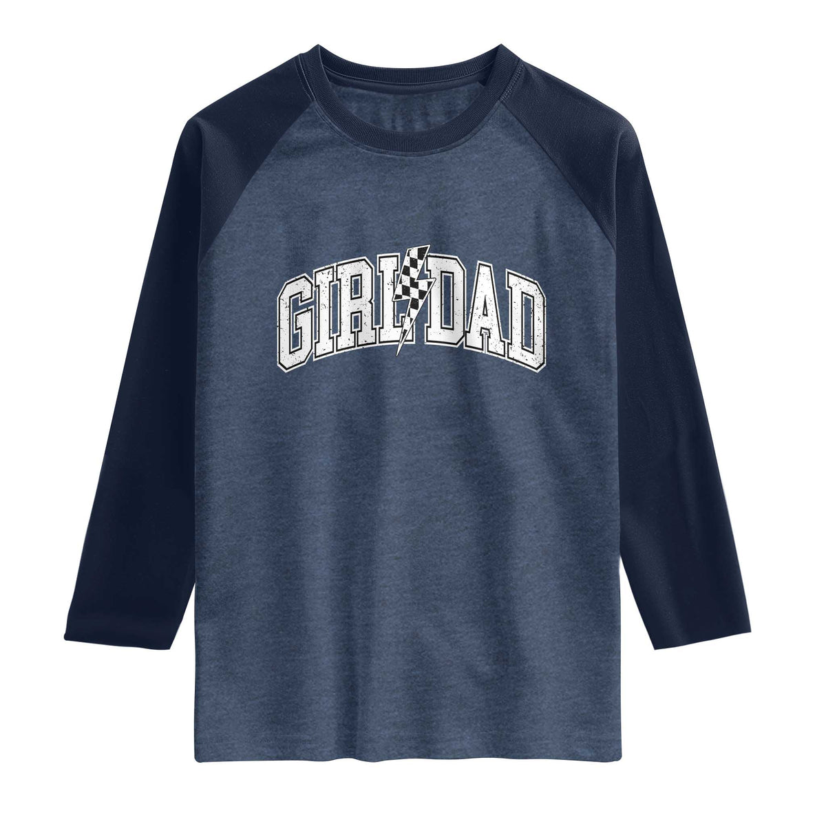 Girl Dad Lightning Bolt Checkered Varsity Daughter Daddy Raglan Shirt TS11 Heather Denim Navy Print Your Wear