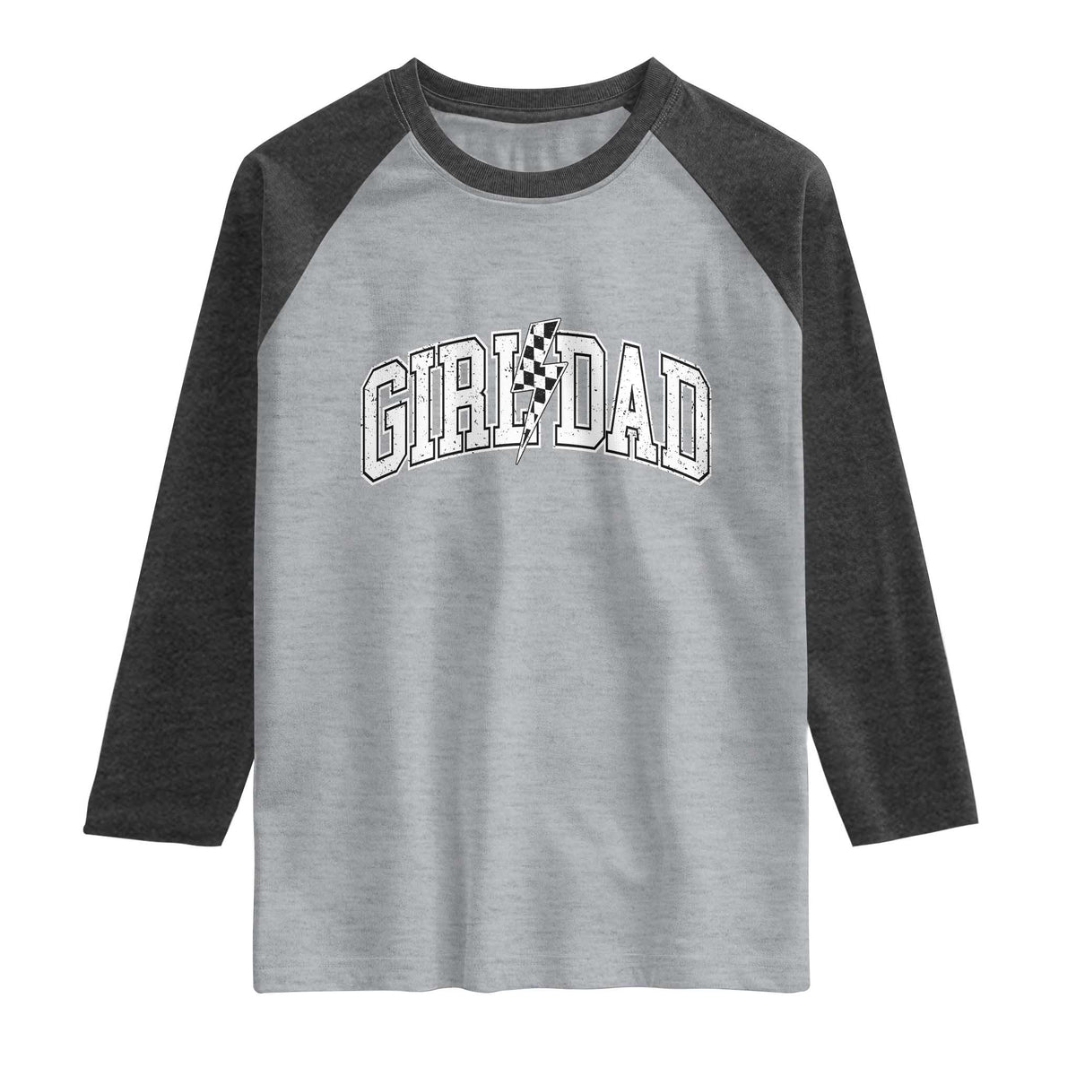 Girl Dad Lightning Bolt Checkered Varsity Daughter Daddy Raglan Shirt TS11 Heather Gray Heather Charcoal Print Your Wear