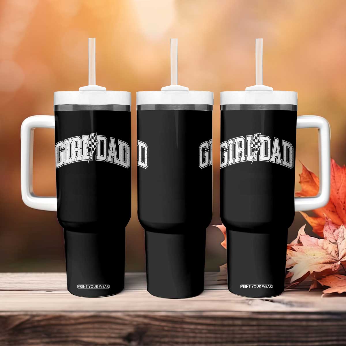 Girl Dad Lightning Bolt Checkered Varsity Daughter Daddy Tumbler With Handle TS11 Print Your Wear