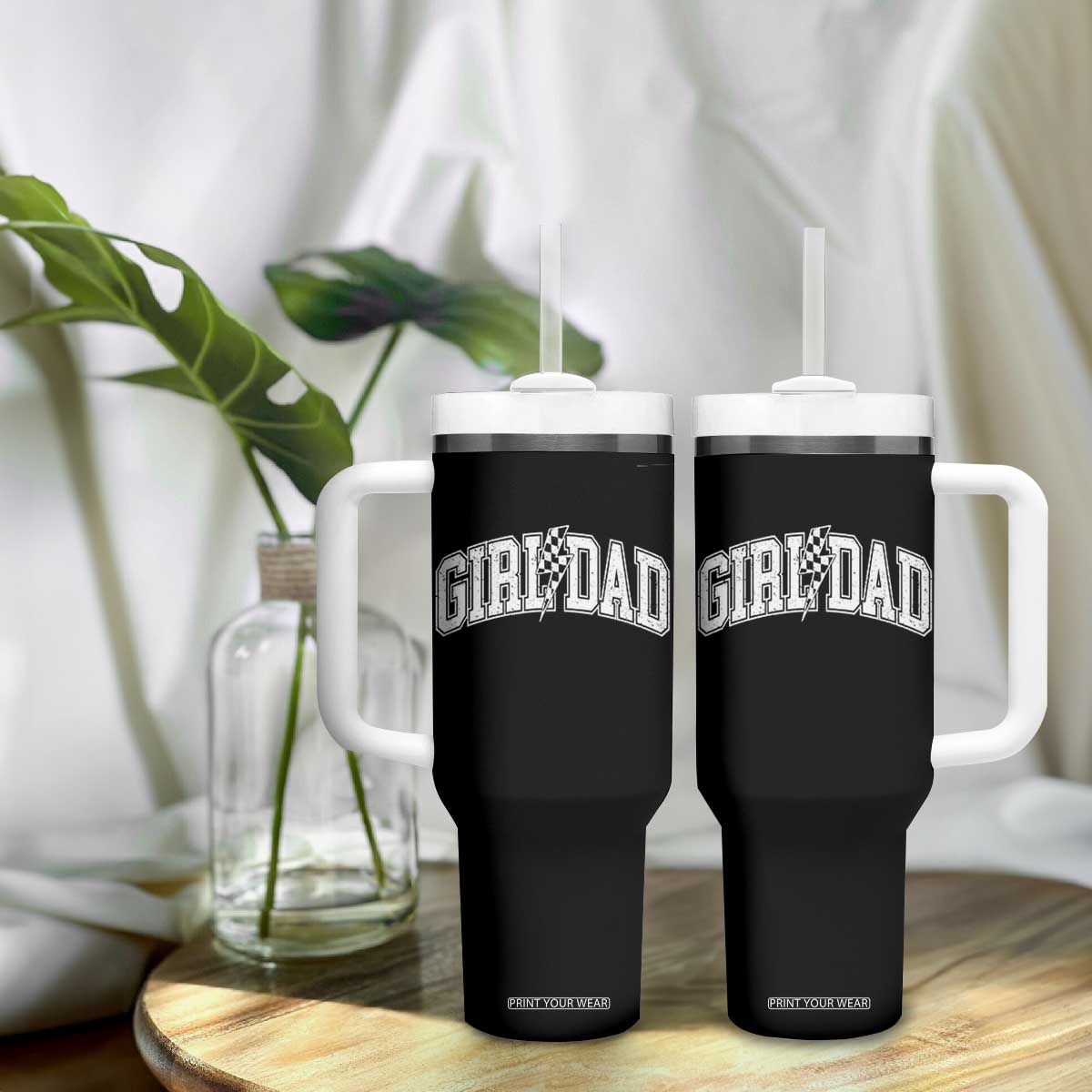 Girl Dad Lightning Bolt Checkered Varsity Daughter Daddy Tumbler With Handle TS11 Print Your Wear