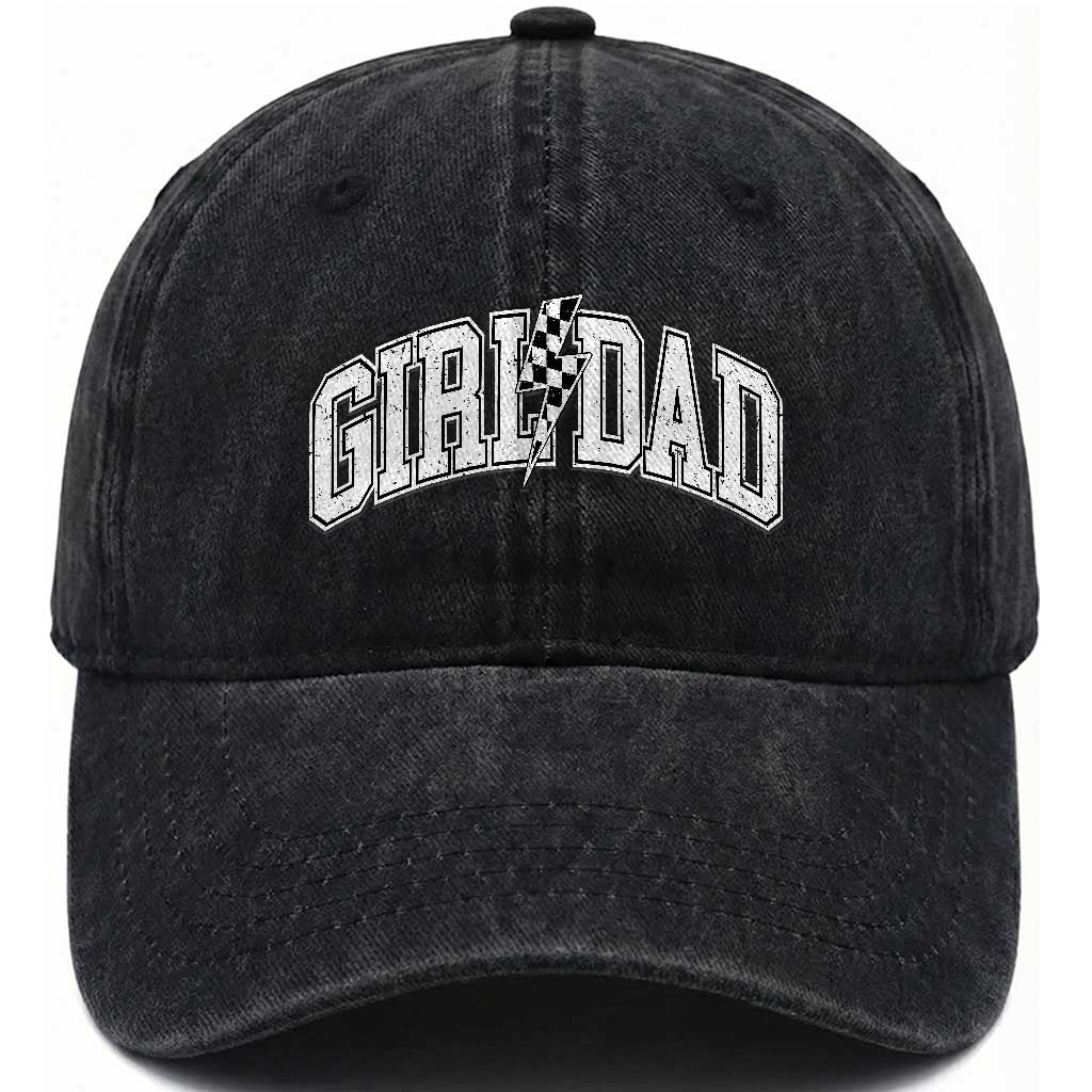 Girl Dad Lightning Bolt Checkered Varsity Daughter Daddy Washed Cotton Baseball Cap TS11 Print Your Wear
