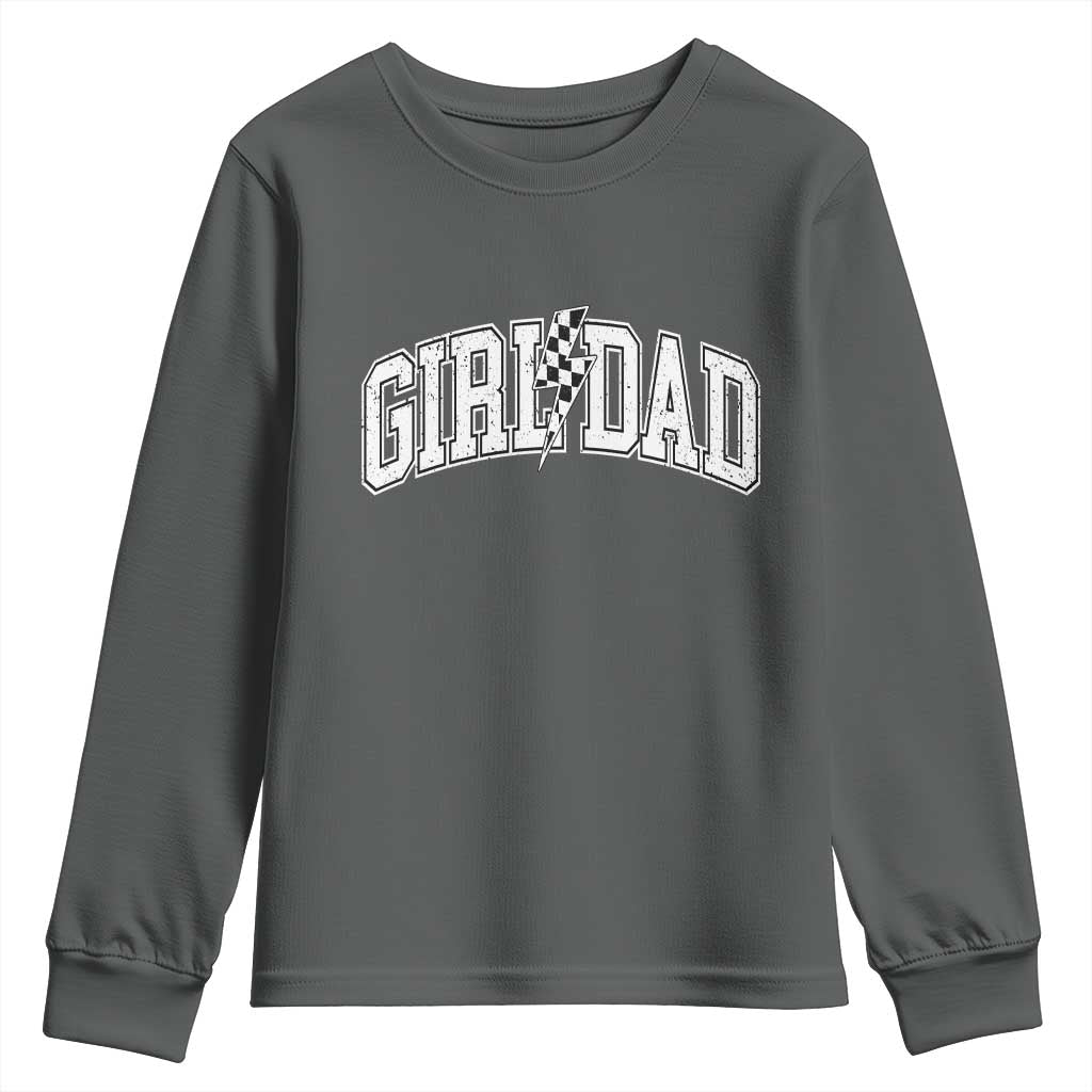 Girl Dad Lightning Bolt Checkered Varsity Daughter Daddy Youth Sweatshirt TS11 Dark Heather Print Your Wear