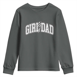 Girl Dad Lightning Bolt Checkered Varsity Daughter Daddy Youth Sweatshirt TS11 Dark Heather Print Your Wear
