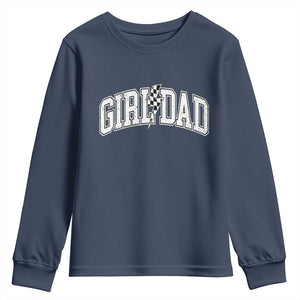 Girl Dad Lightning Bolt Checkered Varsity Daughter Daddy Youth Sweatshirt TS11 Navy Print Your Wear