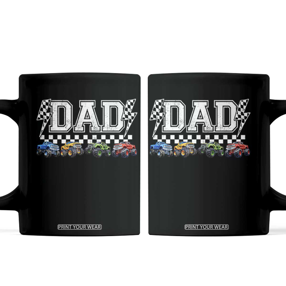 Monster Truck Dad Coffee Mug Funny Truck Daddy Checkered Father's Day TS11 Black Print Your Wear