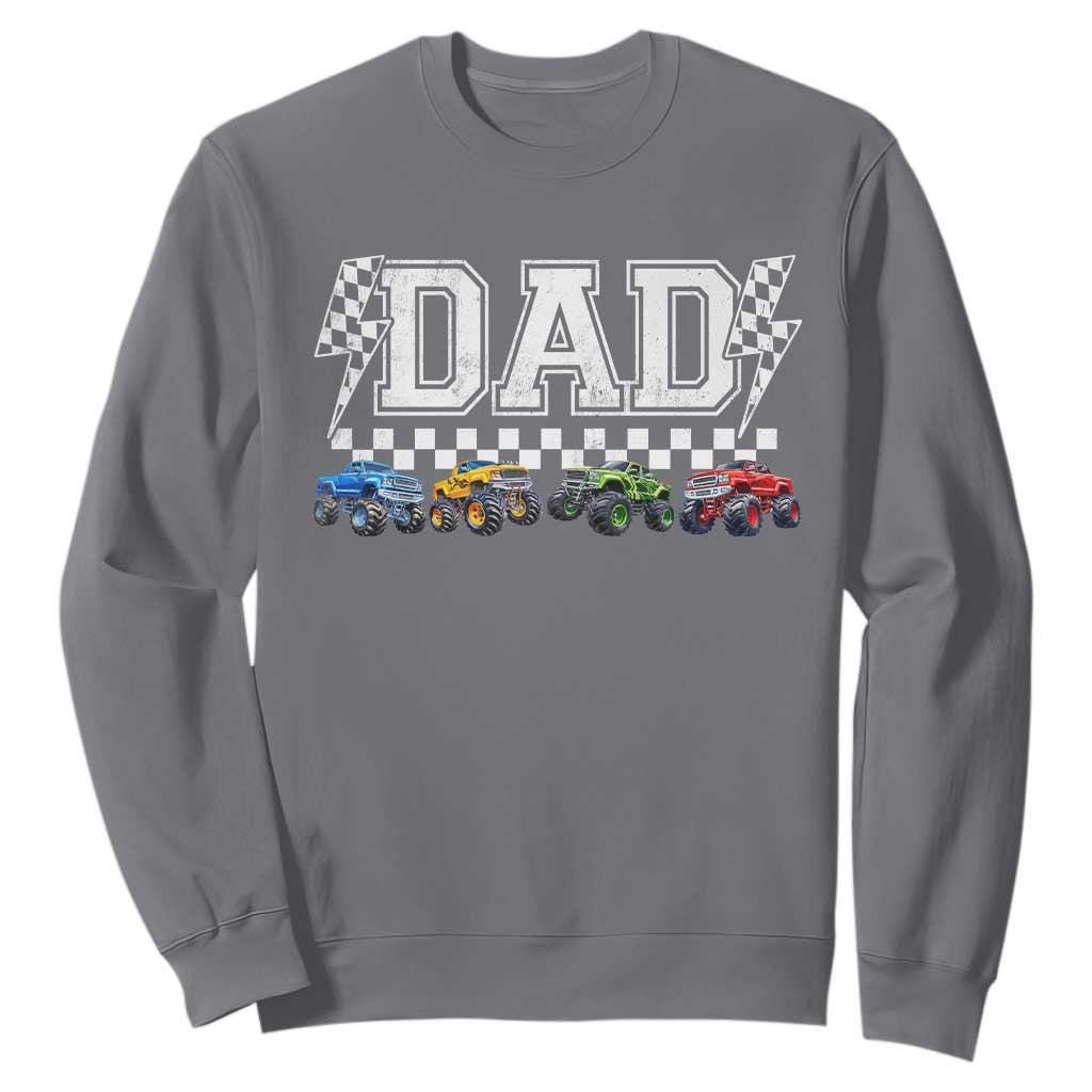 Monster Truck Dad Sweatshirt Funny Truck Daddy Checkered Father's Day TS11 Charcoal Print Your Wear