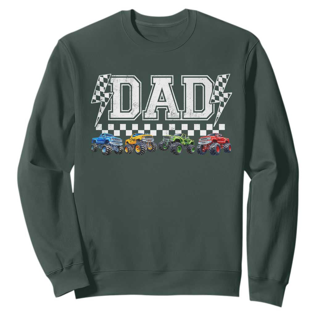 Monster Truck Dad Sweatshirt Funny Truck Daddy Checkered Father's Day TS11 Dark Forest Green Print Your Wear