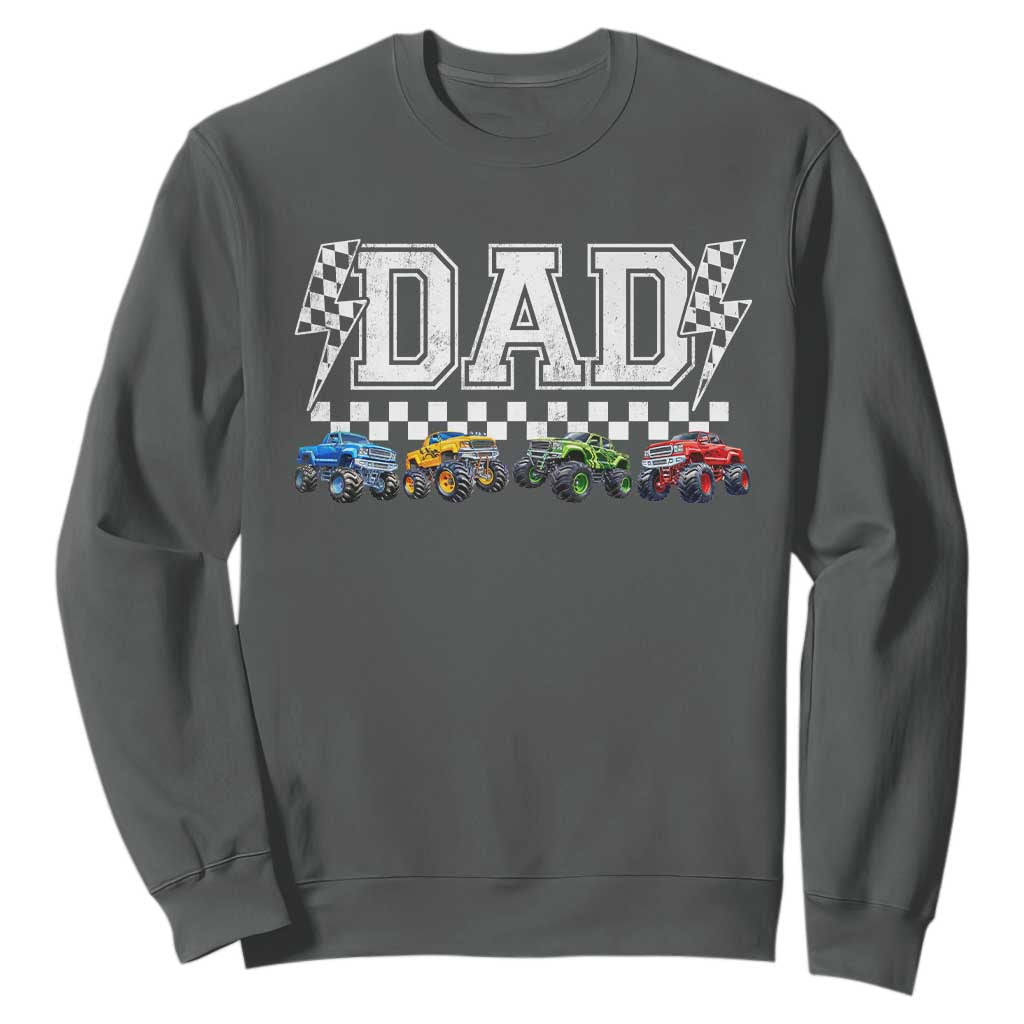 Monster Truck Dad Sweatshirt Funny Truck Daddy Checkered Father's Day TS11 Dark Heather Print Your Wear