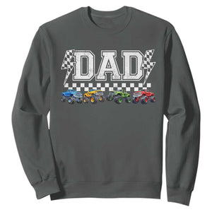 Monster Truck Dad Sweatshirt Funny Truck Daddy Checkered Father's Day TS11 Dark Heather Print Your Wear