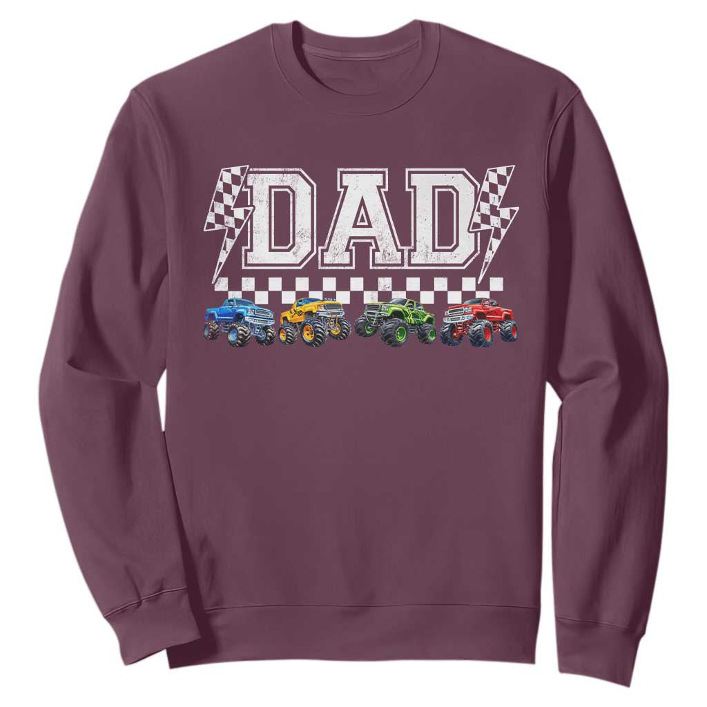 Monster Truck Dad Sweatshirt Funny Truck Daddy Checkered Father's Day TS11 Maroon Print Your Wear