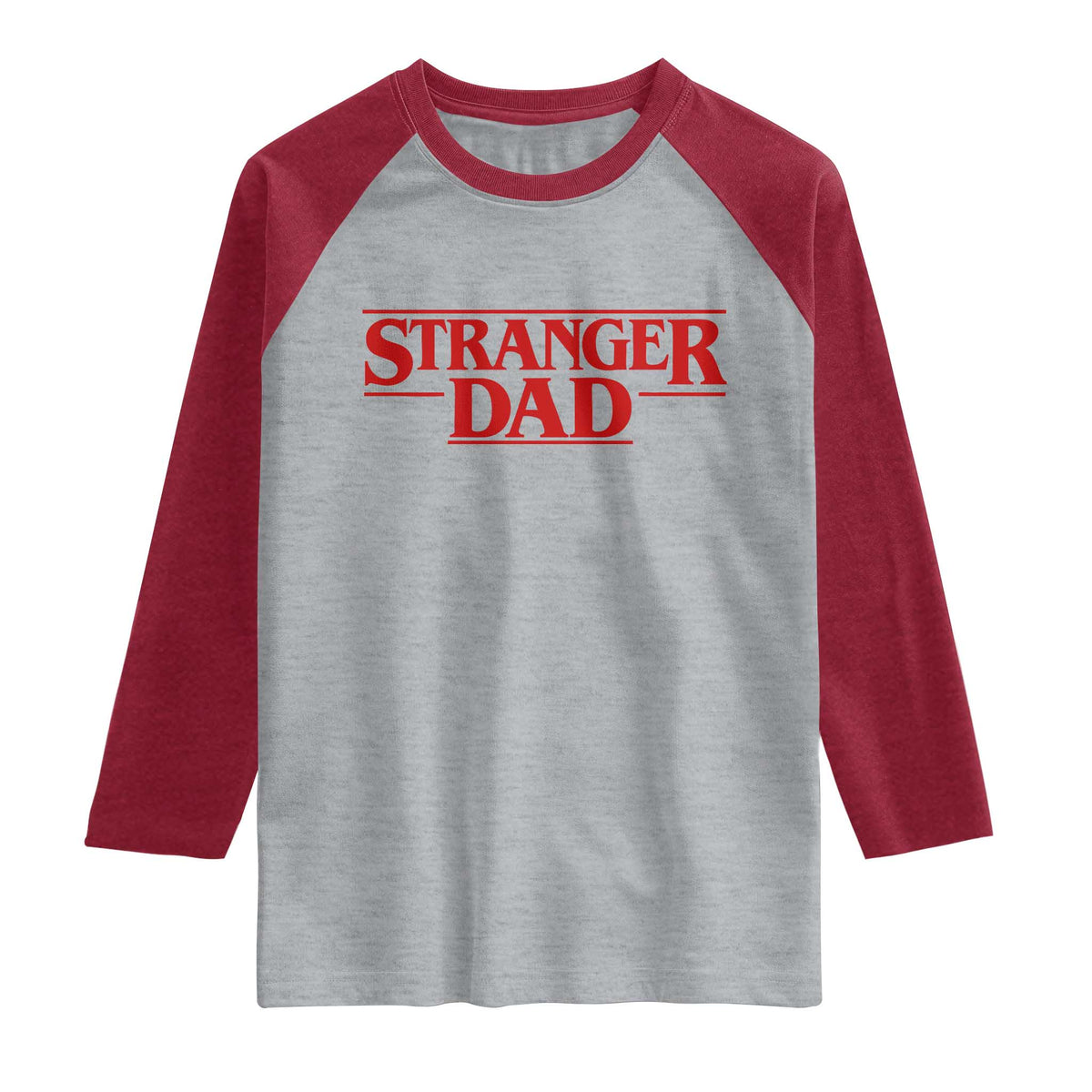 Stranger Dad Raglan Shirt Funny Fathers Day Movie Gift TS11 Heather Gray Heather Red Print Your Wear