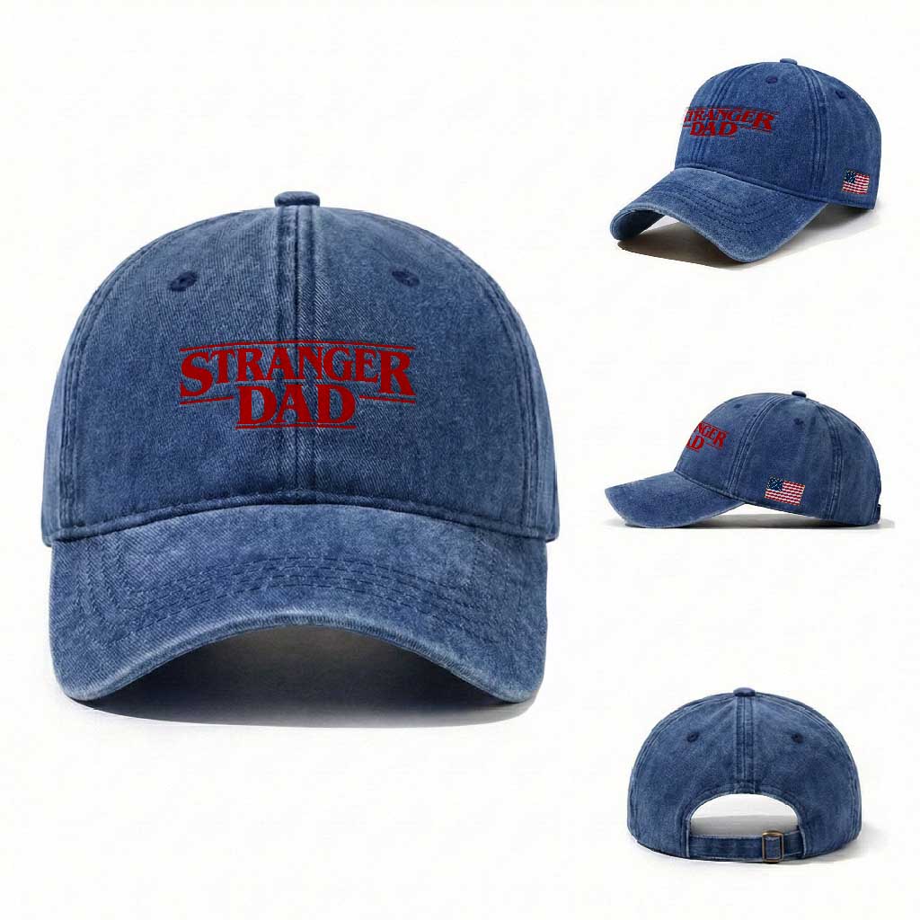 Stranger Dad Washed Cotton Baseball Cap Funny Fathers Day Movie Gift TS11 Washed Cap Universal Fit Royal Blue Print Your Wear