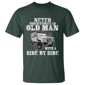 Classic Car T Shirt Never Underestimate An Old Man With A Side By Side Vintage Car TS11 Dark Forest Green Print Your Wear