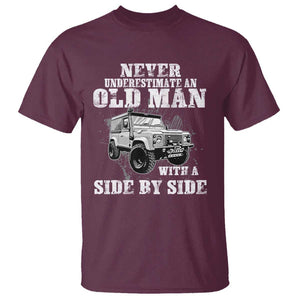 Classic Car T Shirt Never Underestimate An Old Man With A Side By Side Vintage Car TS11 Maroon Print Your Wear