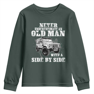 Classic Car Youth Sweatshirt Never Underestimate An Old Man With A Side By Side Vintage Car TS11 Dark Forest Green Print Your Wear