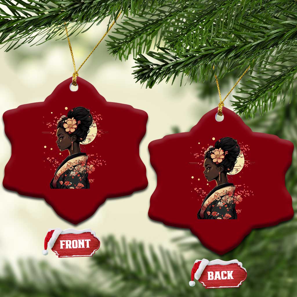 African American Geisha Kimono Blasian Japanese Sakura Ceramic Ornament TS11 Print Your Wear