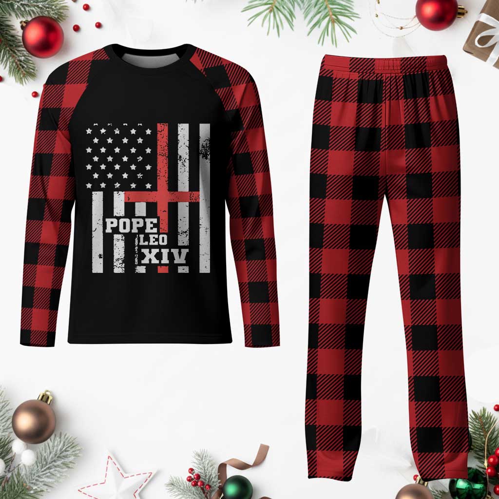 Pope Leo XIV Plaid Pajama Set First American Pope Catholic Religious Cross American Flag TS11 Buffalo Plaid Print Your Wear