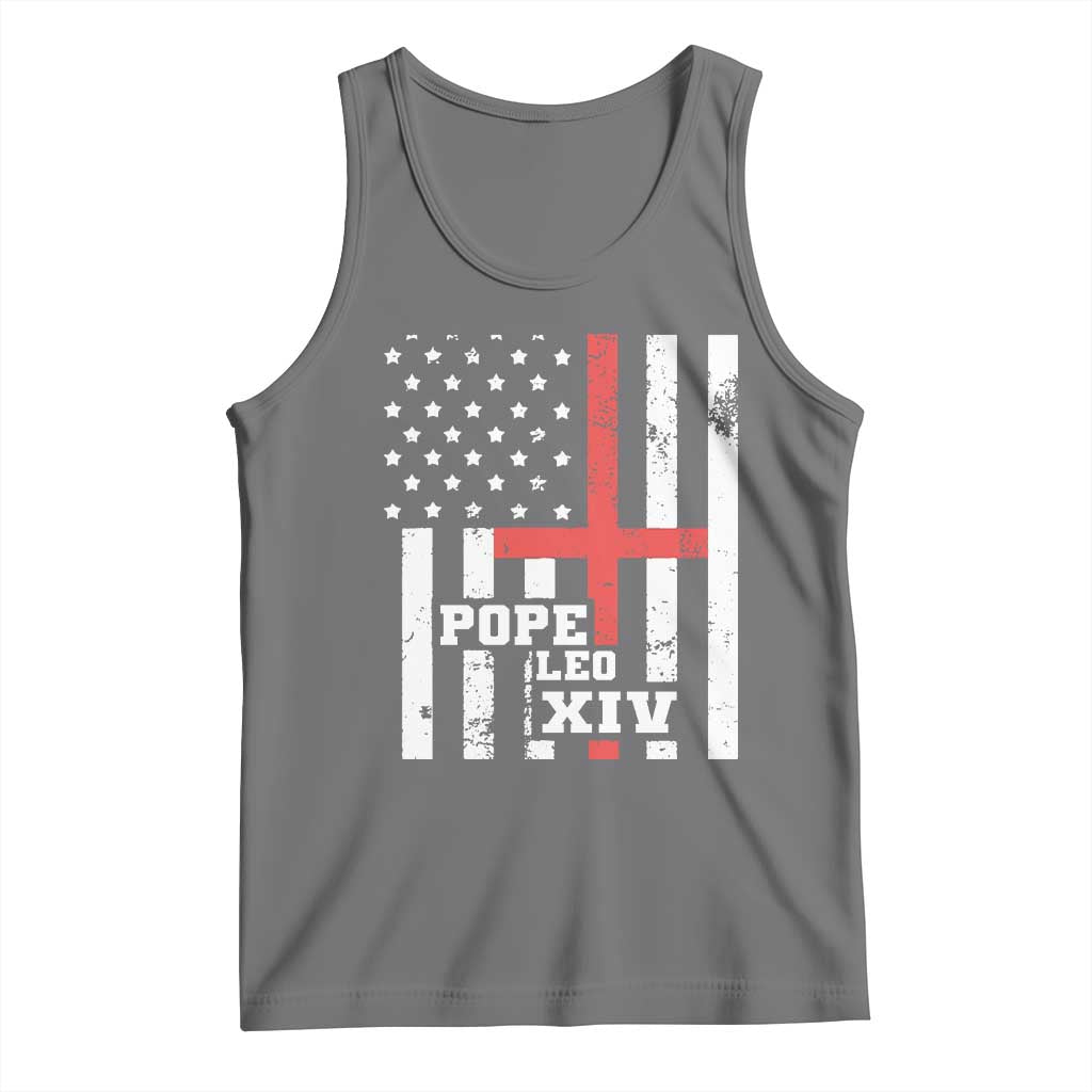 Pope Leo XIV Tank Top First American Pope Catholic Religious Cross American Flag TS11 Black Heather Print Your Wear