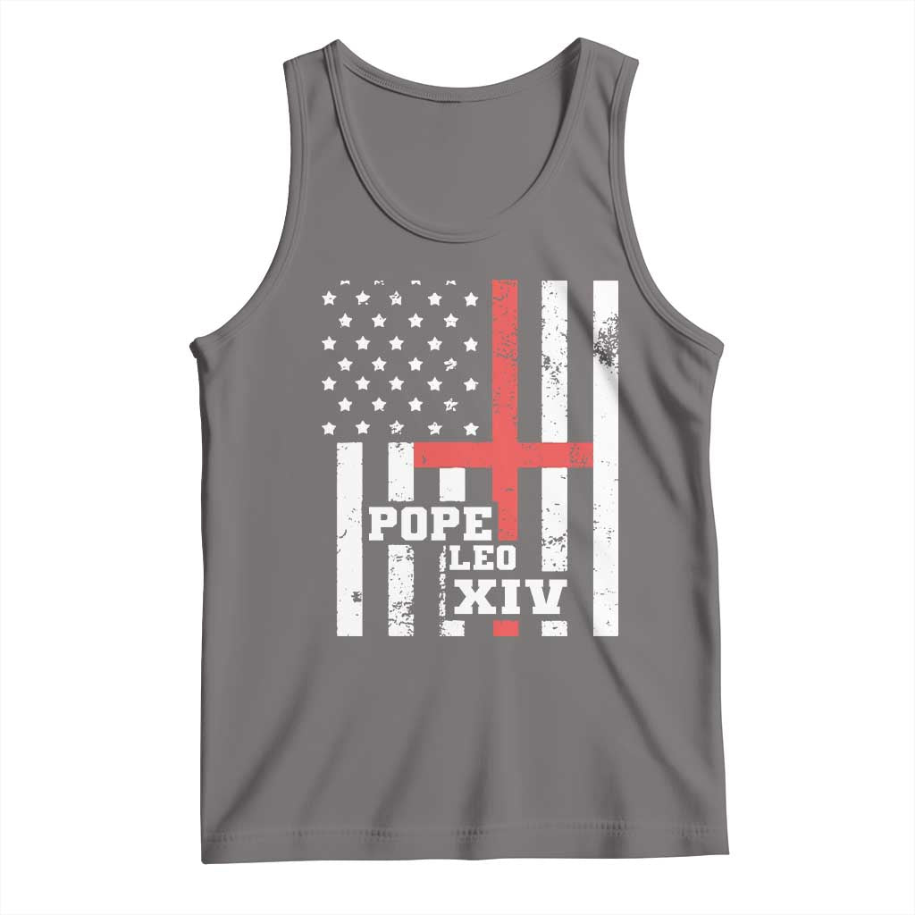 Pope Leo XIV Tank Top First American Pope Catholic Religious Cross American Flag TS11 Deep Heather Print Your Wear