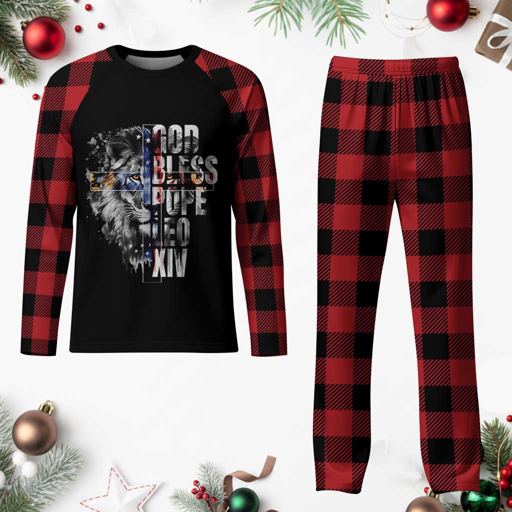 God Bless Pope Leo XIV Plaid Pajama Set Lion American Flag TS11 Buffalo Plaid Print Your Wear