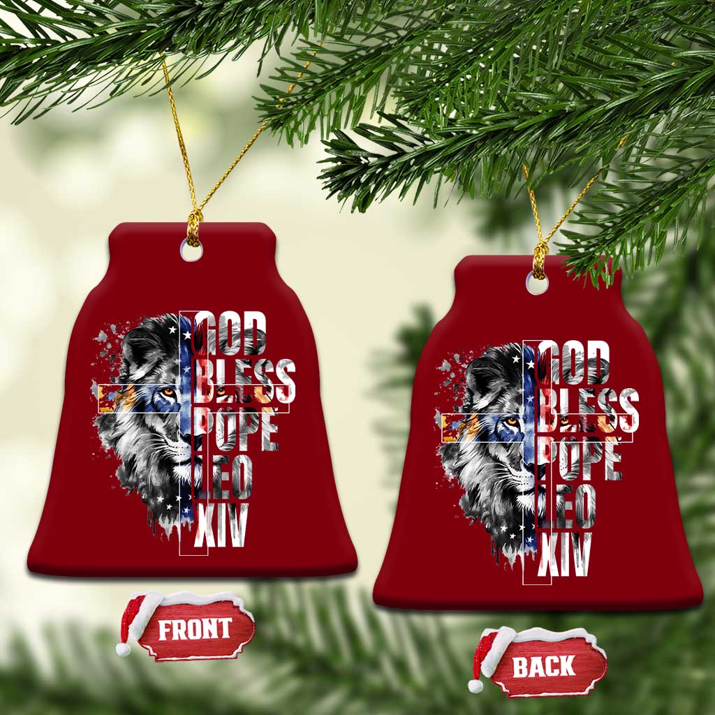 God Bless Pope Leo XIV Ceramic Ornament Lion American Flag TS11 Print Your Wear