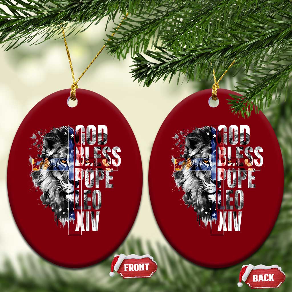 God Bless Pope Leo XIV Ceramic Ornament Lion American Flag TS11 Print Your Wear