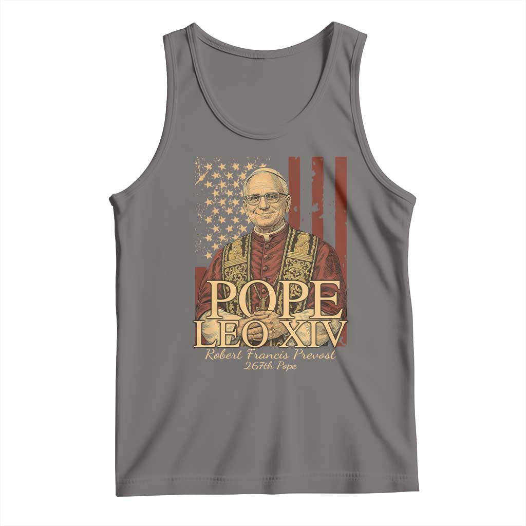 Cardinal Pope Leo XIV Tank Top 267th Robert Francis Prevost American Flag TS11 Deep Heather Print Your Wear