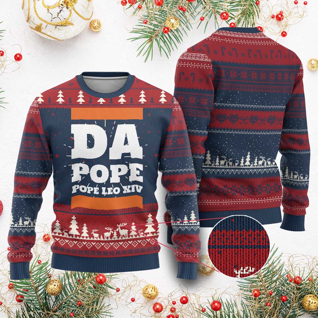 Funny Da Pope From America Chicago Pope Leo XIV Knit Sweatshirt TS11 Burgundy Print Your Wear