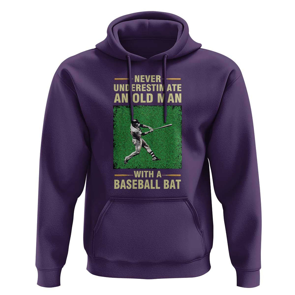 Funny Baseball Hoodie Never Underestimate An Old Man With A Baseball Bat TS11 Purple Print Your Wear
