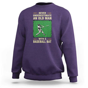 Funny Baseball Sweatshirt Never Underestimate An Old Man With A Baseball Bat TS11 Purple Print Your Wear