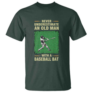 Funny Baseball T Shirt Never Underestimate An Old Man With A Baseball Bat TS11 Dark Forest Green Print Your Wear