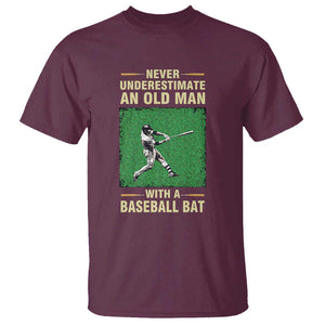 Funny Baseball T Shirt Never Underestimate An Old Man With A Baseball Bat TS11 Maroon Print Your Wear