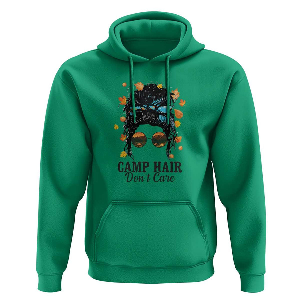 Funny Camping Lover Hoodie Camp Hair Don't Care Messy Bun Camper TS11 Irish Green Print Your Wear