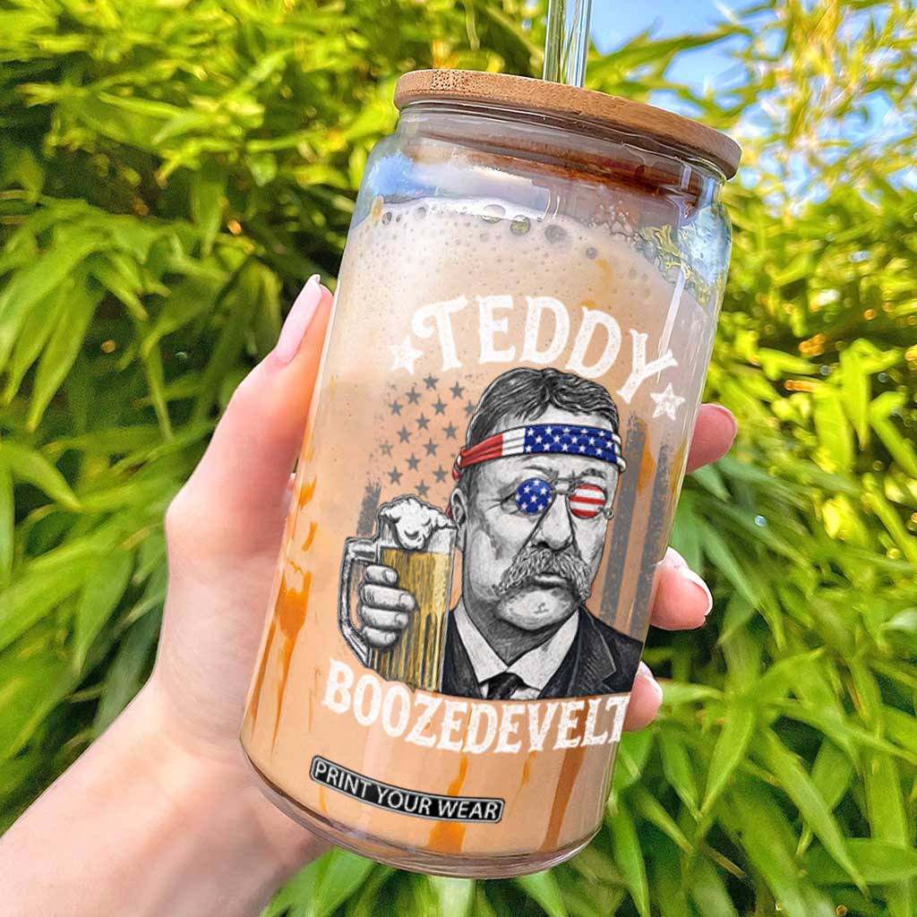Teddy Boozedevelt Theodore Roosevelt 4th of July Glass Can Funny Beer Drinking Vintage American Flag TS11 Black Print Your Wear