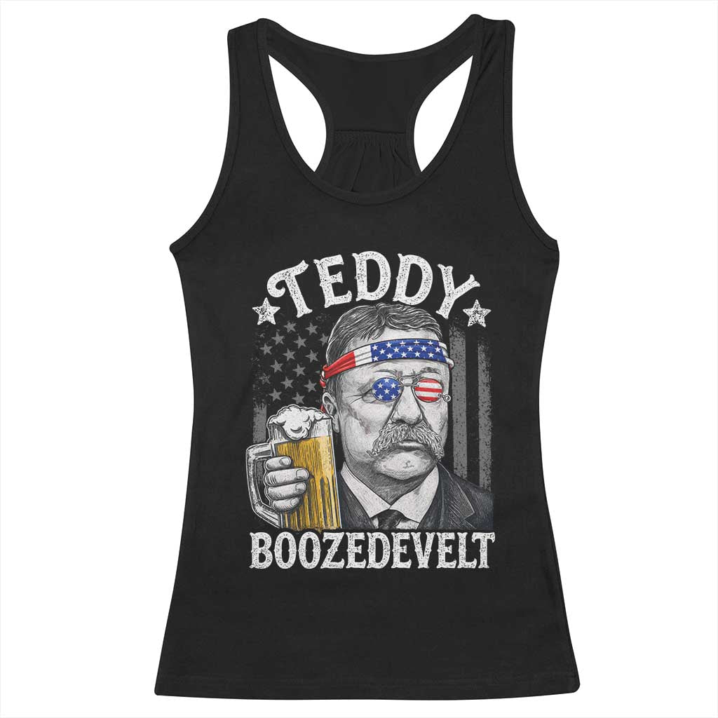 Teddy Boozedevelt Theodore Roosevelt 4th of July Racerback Tank Top Funny Beer Drinking Vintage American Flag TS11 Black Print Your Wear