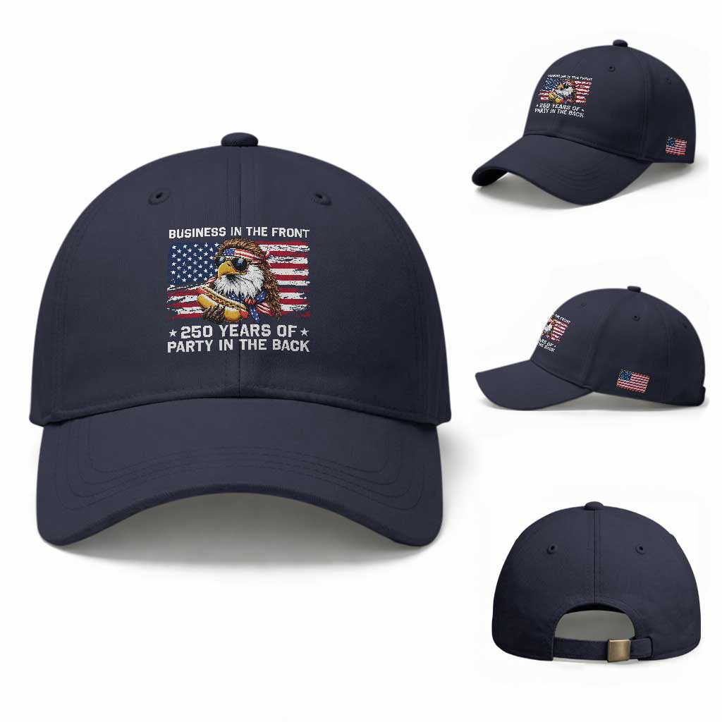 Business In The Front Party In The Back 250th Anniversary USA Baseball Cap Patriotic Eagle Mullet TS11 Baseball Cap Universal Fit Navy Print Your Wear