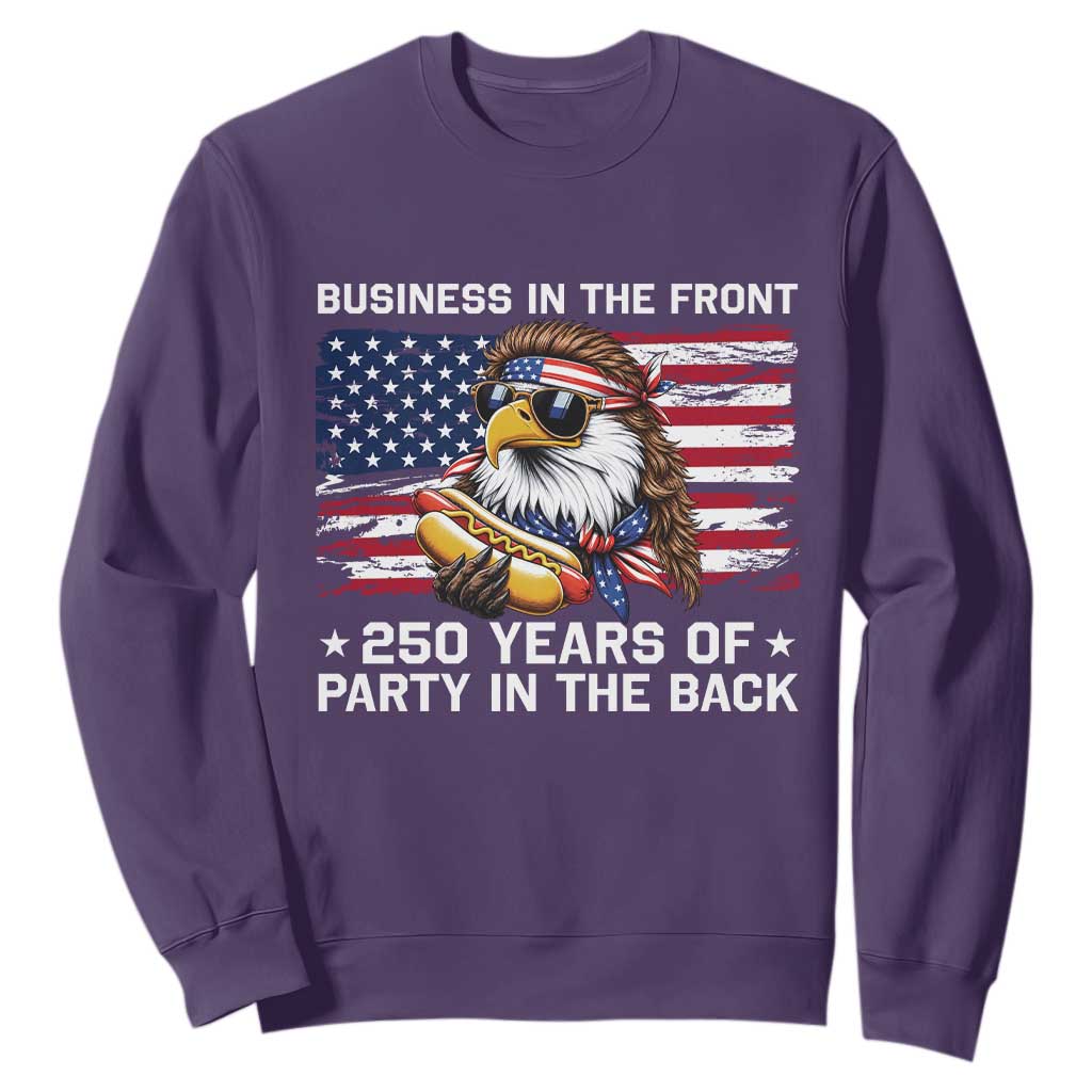Business In The Front Party In The Back 250th Anniversary USA Sweatshirt Patriotic Eagle Mullet TS11 Purple Print Your Wear