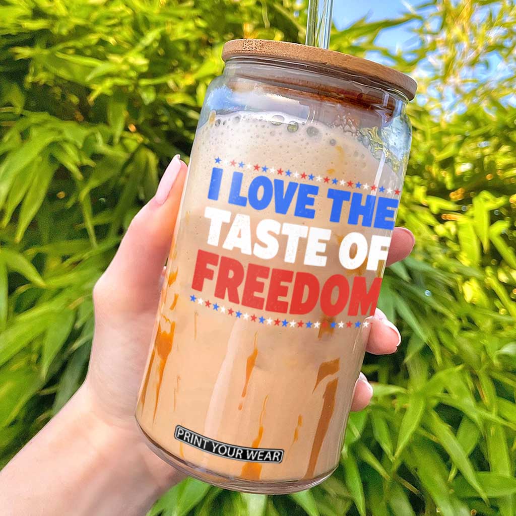 I Love The Taste Of Freedom Funny 4th of July Couple Matching Glass Can TS11 Black Print Your Wear