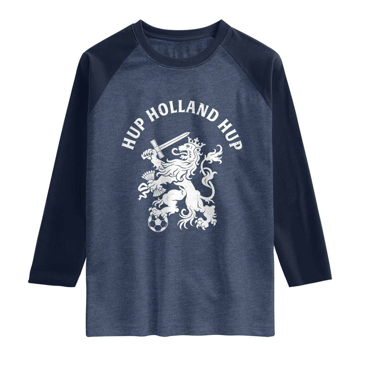Netherlands Hup Holland Hup Dutch Lion Nederlands Fan Raglan Shirt TS11 Heather Denim Navy Print Your Wear